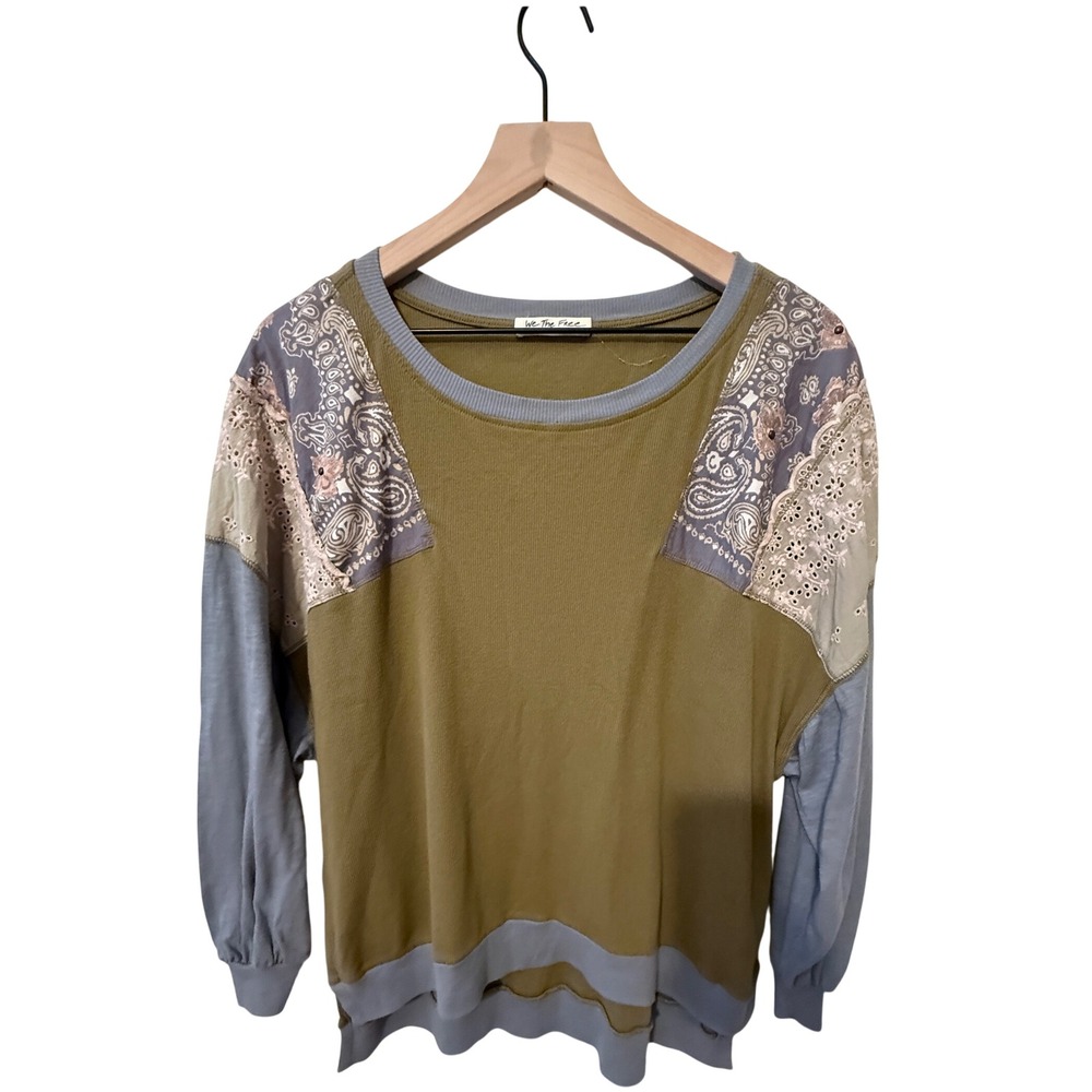 Free‎ People We The Free Feelin It Mixed Media Patchwork Oversized Top Small